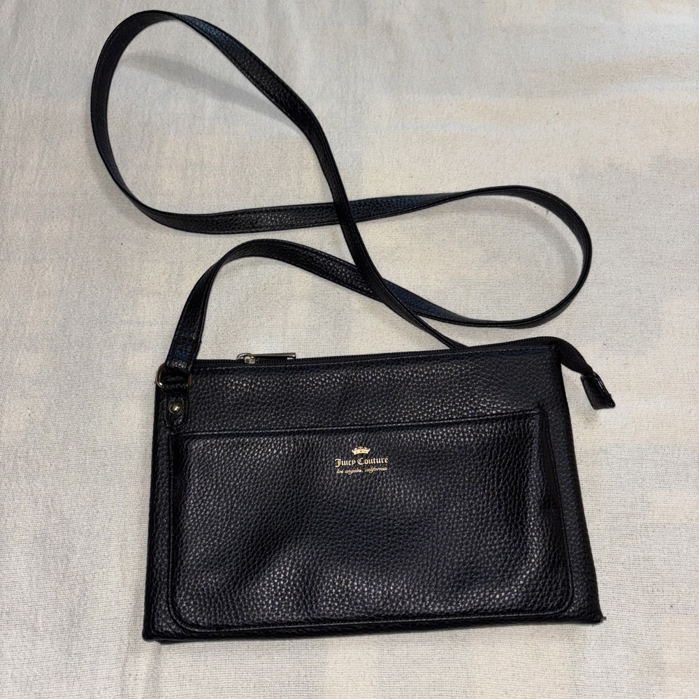 Juicy Couture Black Pebbled‎ Faux Leather Crossbody Purse